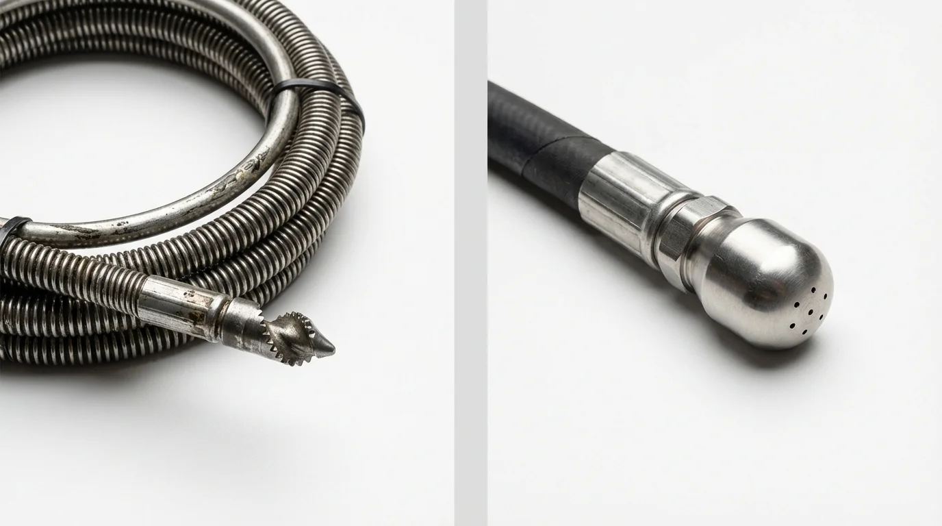 Drain snake cable and hydro jetting nozzle used for drain cleaning in Leland, MS