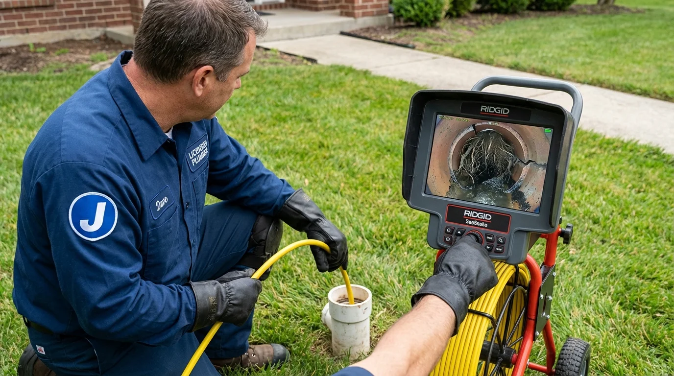 Sewer camera inspection being performed by Johns Plumbing LLC in Leland