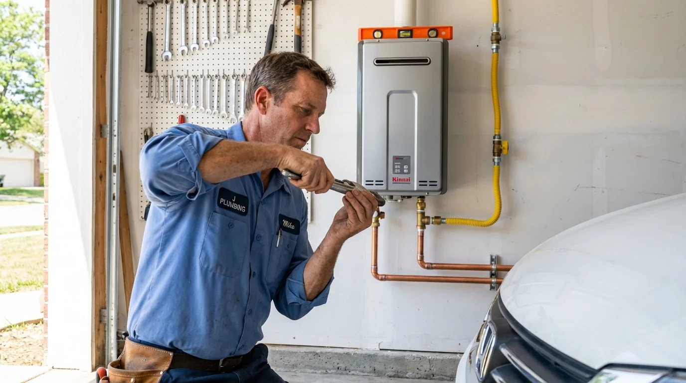 Tankless water heater installation by a Johns Plumbing LLC plumber in Leland