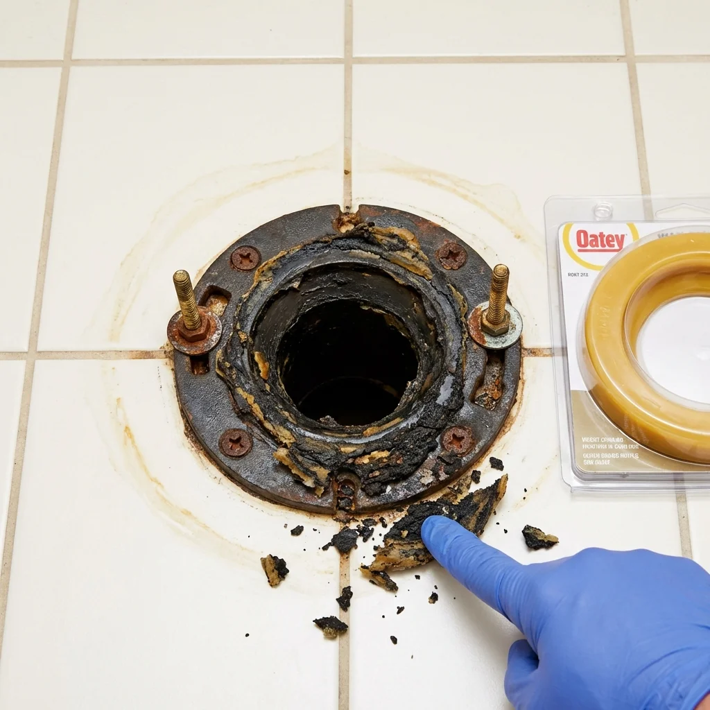 Failed wax ring showing water seepage at the base of a toilet in a Leland, MS home